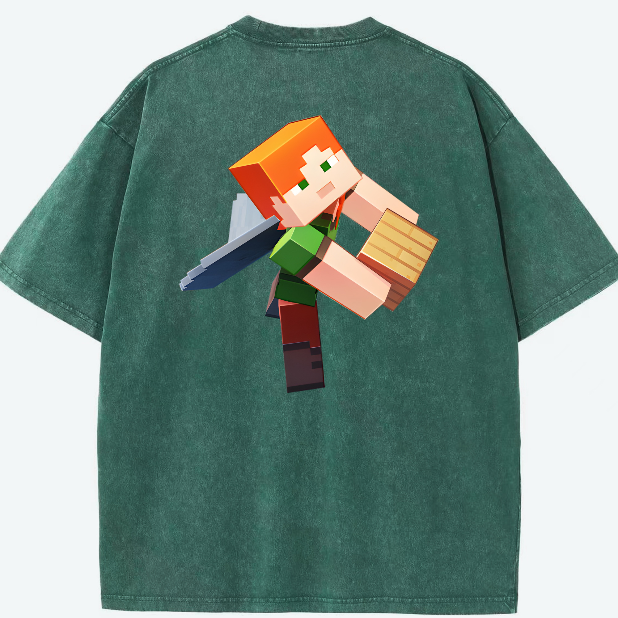 （画像用） マインクラフト ブロックの世界 Minecraft MC Block world 綿100% ヴィンテージ風 半袖Tシャツ（背面プリント）